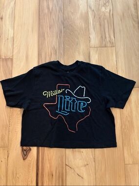 Junk Food Clothing Black Tee with Neon Texas Miller Lite Logo